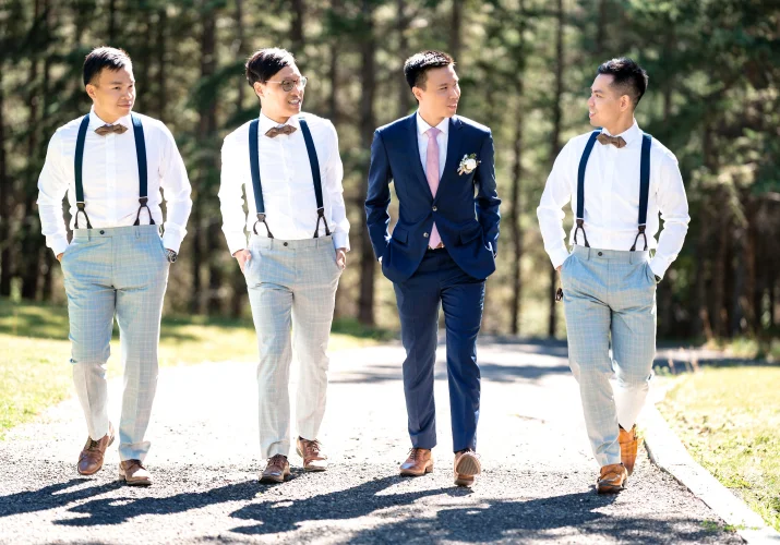 groom and groomsmen walk and talk