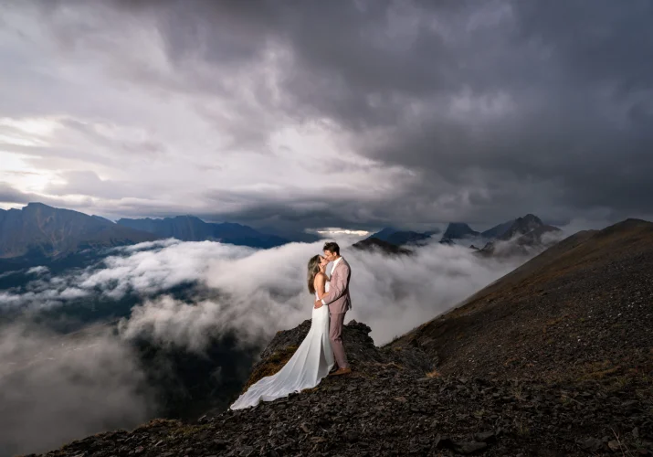 A professional Banff Wedding photographer capturing a wedding ceremony in the scenic Banff area.