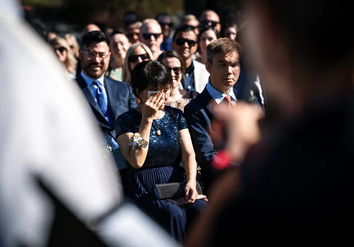 Bride's mother cries during the Calgary Wedding
