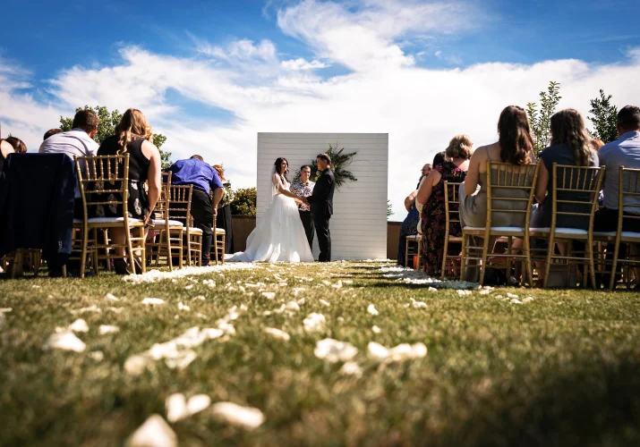 Calgary Wedding Photography of the wedding ceremony on the Canadian farm