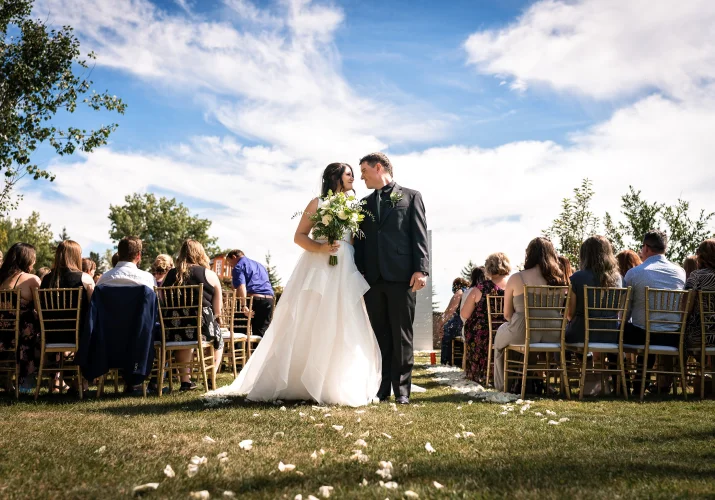 Farm Wedding Photography of the newlyweds walking down the aisle