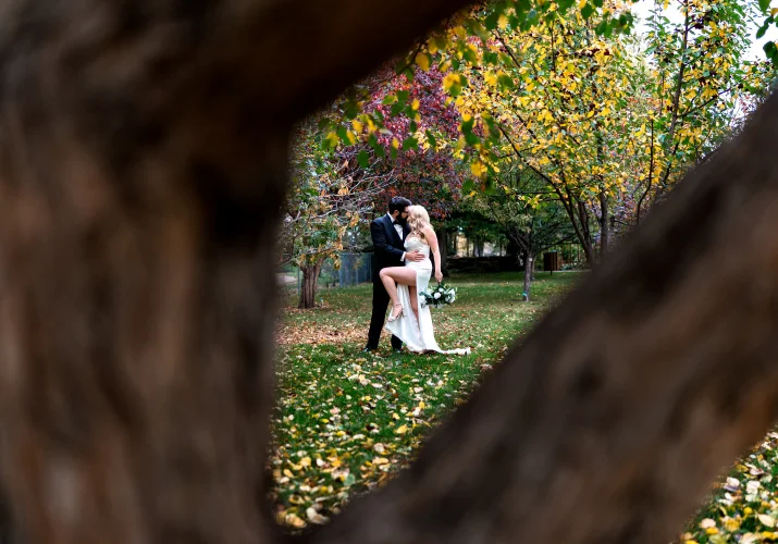 Edmonton Wedding Photography in the bark with the bride and groom dancing