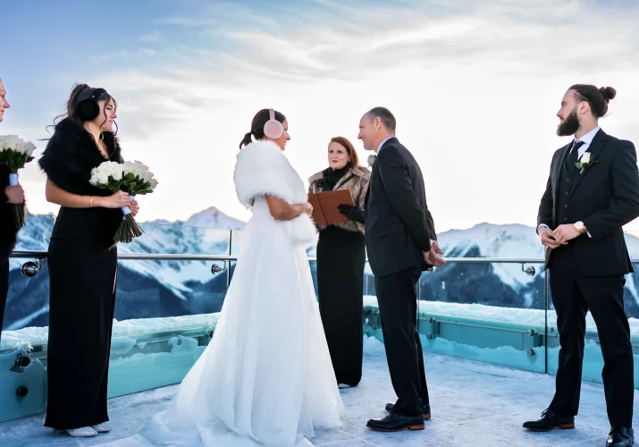 bride and groom saying the vows in Banff