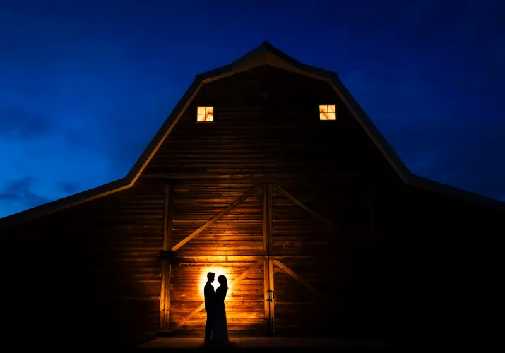 Backlighted newlyweds on thhe shed in Calgary.