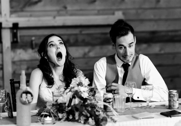 Funny and shocking faces of the newlyweds during speeches