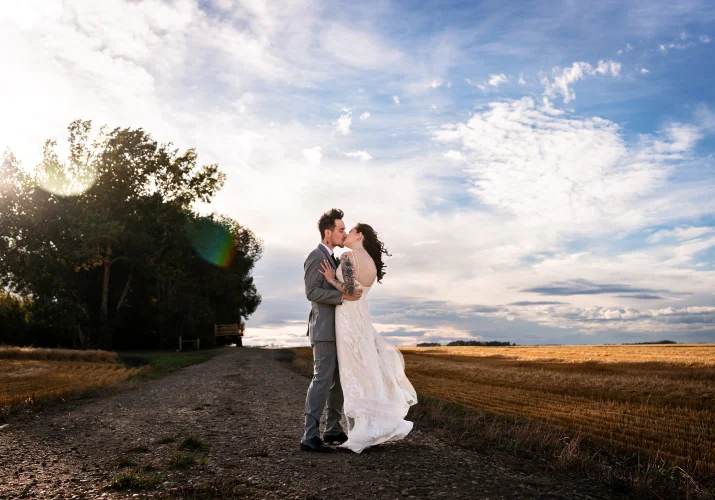 Bride and groom on the Canadian Farm