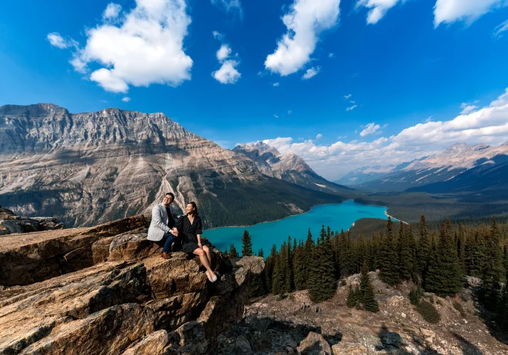 Engagement photography at peyto lake with the couple in love