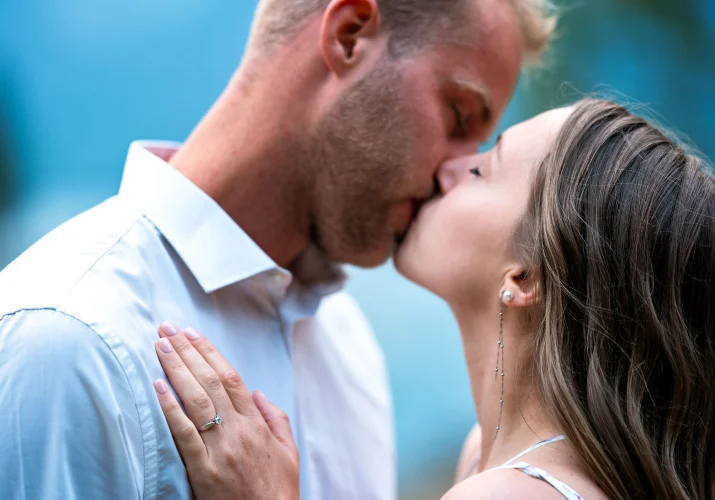 Romantic kiss of the couple in love