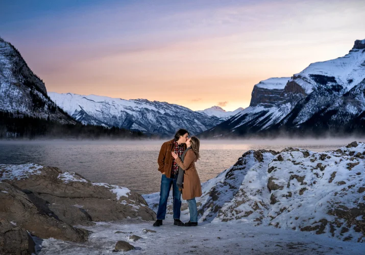 Sunrise Romance at Minnewanka Lake in Banff