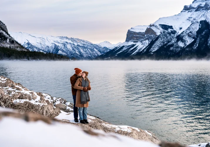 Love in The Canadian Rockies: Banff Engagement at Minnewanka Lake