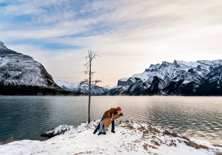 Mountain Couple Portrait: Romantic Dance At Minnewanka Lake