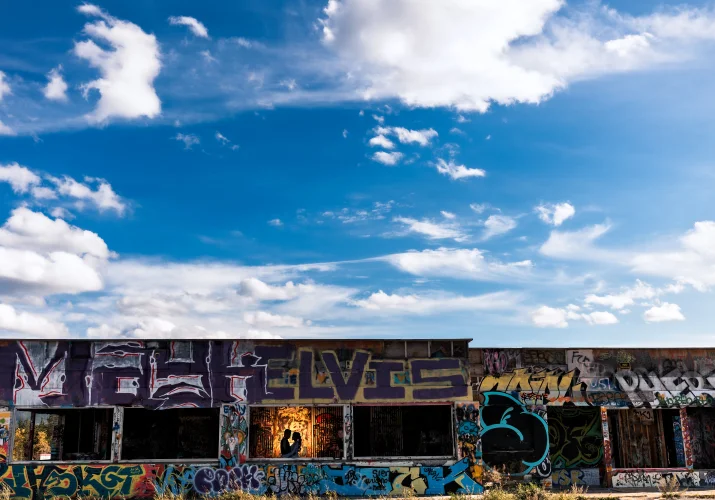 Creative Photography of the couple in love in an abounded old building in Banff.