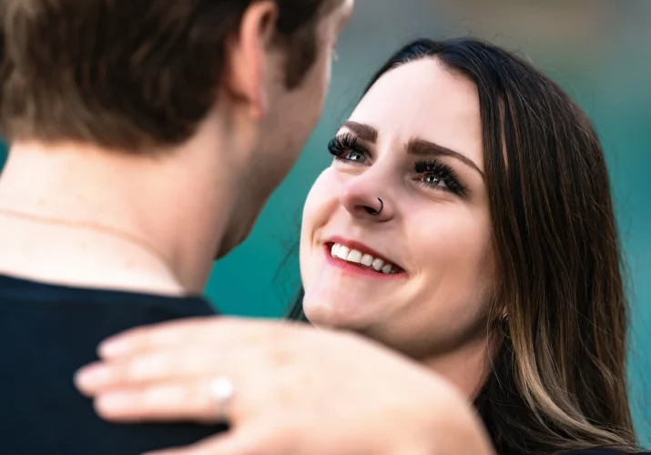 Lady look with love on her fiancee