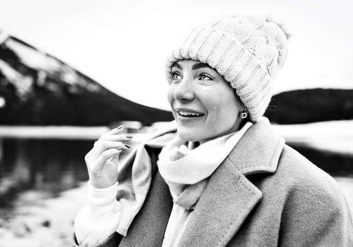 lady with tears in her eyes during proposal in Banff