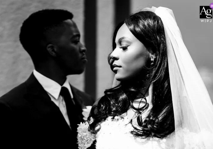 opozite gazes of the bride and groom in Calgary