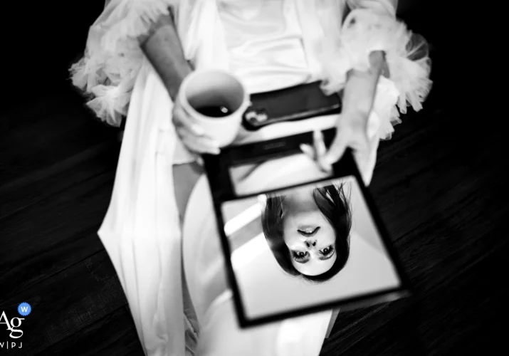 Mirror reflection of the bride getting ready for Canmore wedding