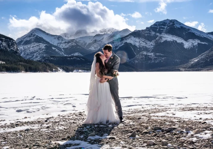 Newlyweds photo session taken by Kananaskis Wedding Photograpgers