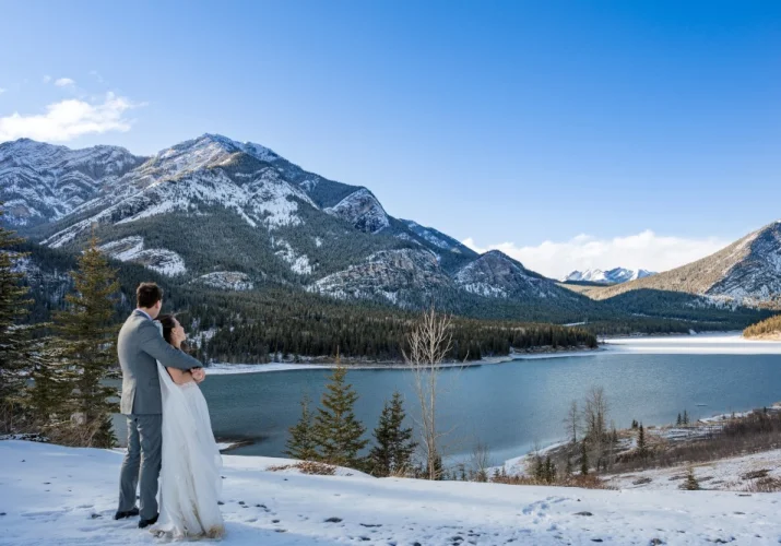 Gorgeous wedding photography at Barrier Lake in Alberta