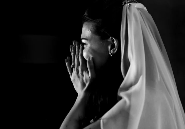 Happy bride before Banff wedding ceremony