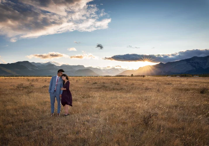 Proposal in Banff during stunning sunset.