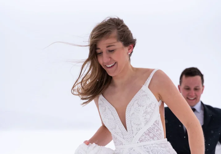 Happy bride in Banff