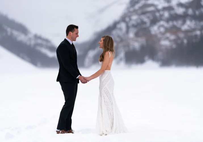 Banff Wedding Photographers capturing newlyweds intimate moment