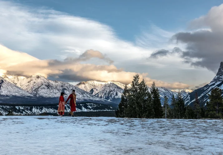 Mountain adventure after wedding photo session in Banff.