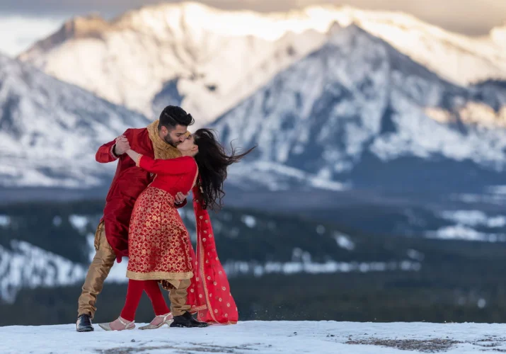Traditional Indian dance in the mounatin captured by Banff Wedding Photographers.