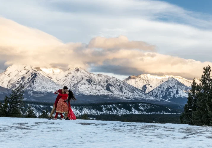 Adventure mountain after wedding photo session in Banff.