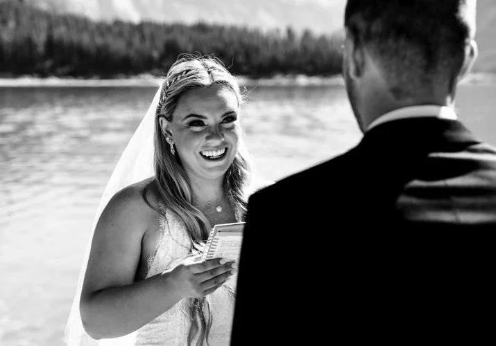The brige look at her future husband promising him love.
