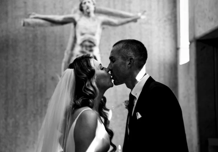 Bride's and Groom's first kiss.