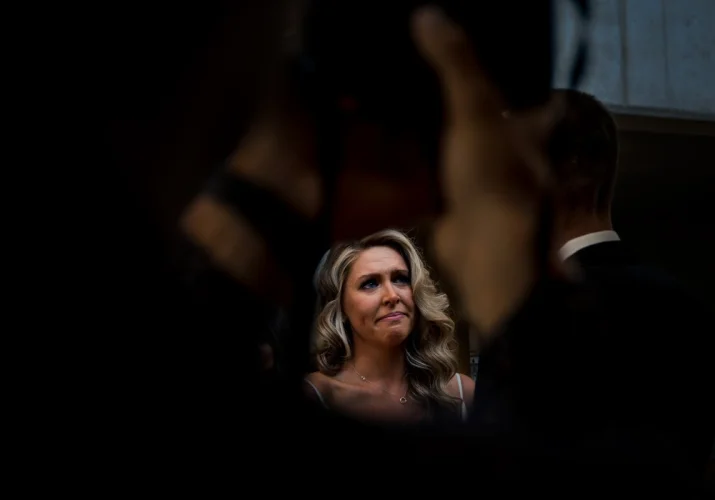 Bride is crying during the wedding in Calgary.