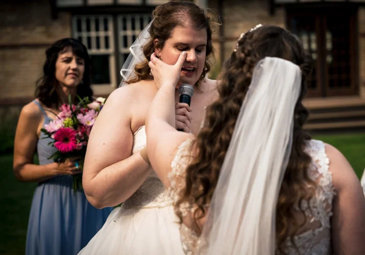 The Bride s crying while saying her vow at intimate Calgary Wedding Ceremony.