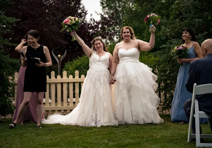 Newlyweds are happy that they got married in beautiful Bow Valley Ranche in Calgary