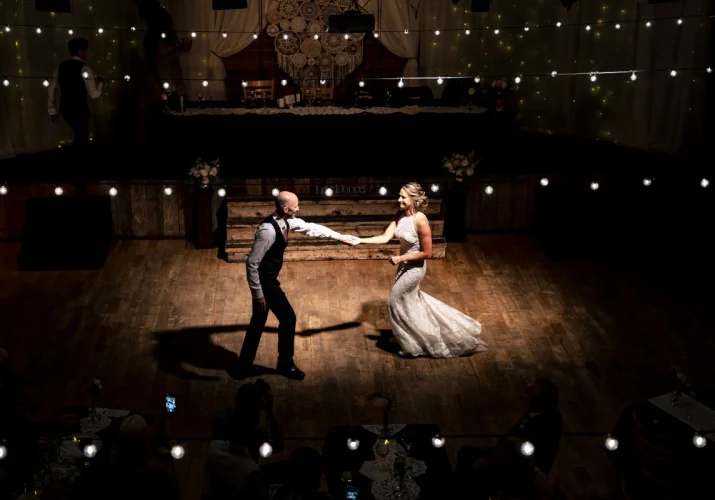 First dance. Bride and groom are dancing on the floor.