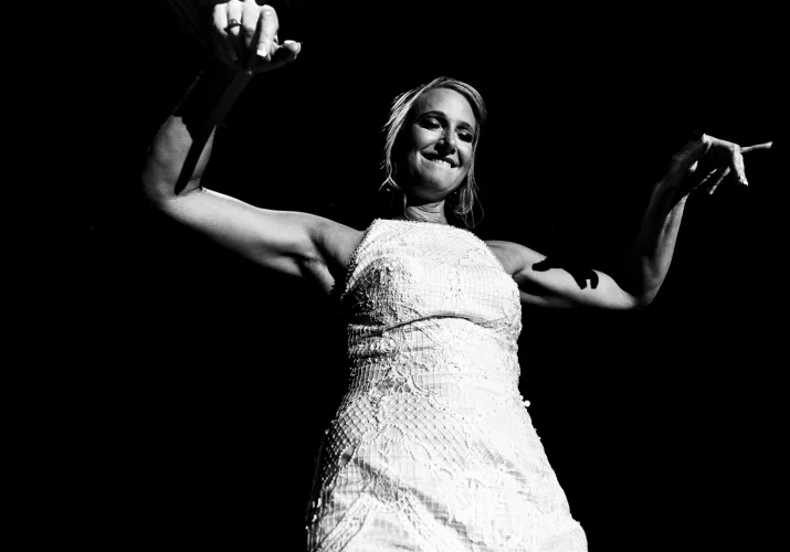 Bride is dancing during Canmore Wedding