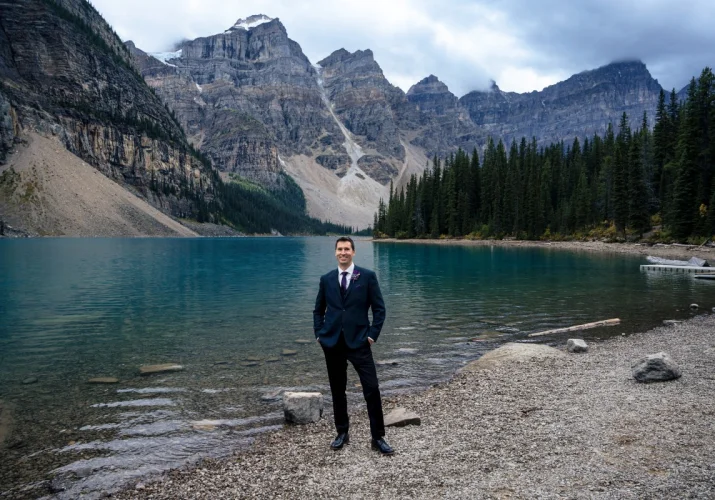 Groom's portrait at Moraine Lake.