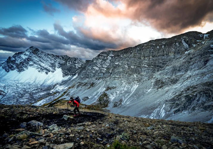 Girl is climbing the mountain in Banff.