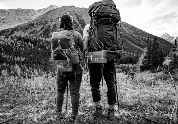 Hikers just got married in the Canadian Rockies.