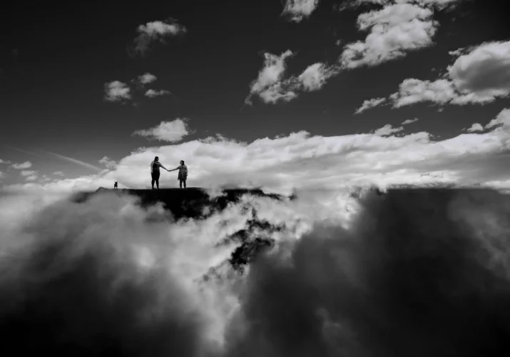 same sex couple in the sky. Creative engagement photo