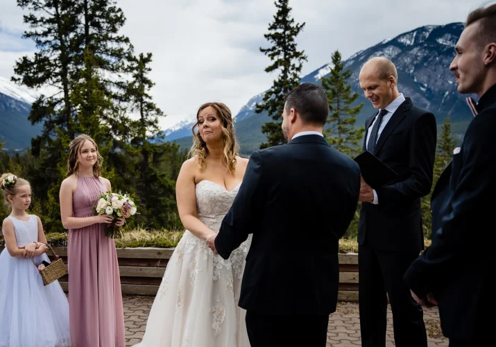 Bride surprised with the groom speech during Banff Elopement in Junipier Hotel.