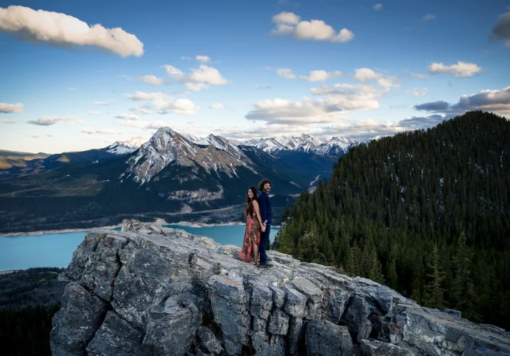 Proposal photography of freshly engaged couple in Banff National Park.