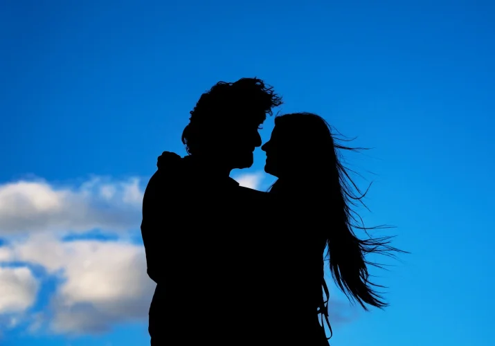 silhouetted portrait of an engaged couple