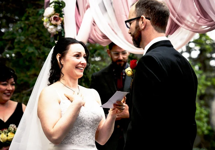Bride's emotional speech at Wedding Ceremoty in Banff.