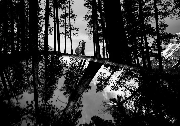 silhouette photograph in black end white in Banff