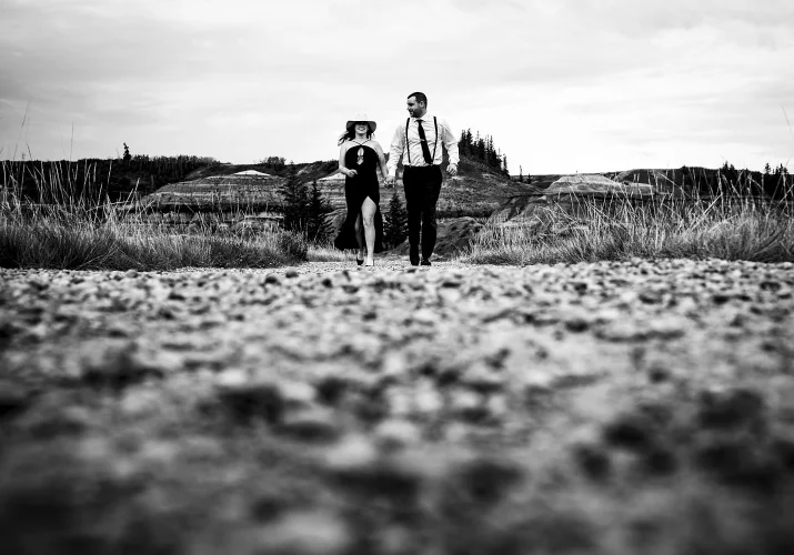 Photograph in black and white of married couple taken by the best Calgary Wedding Photographer.