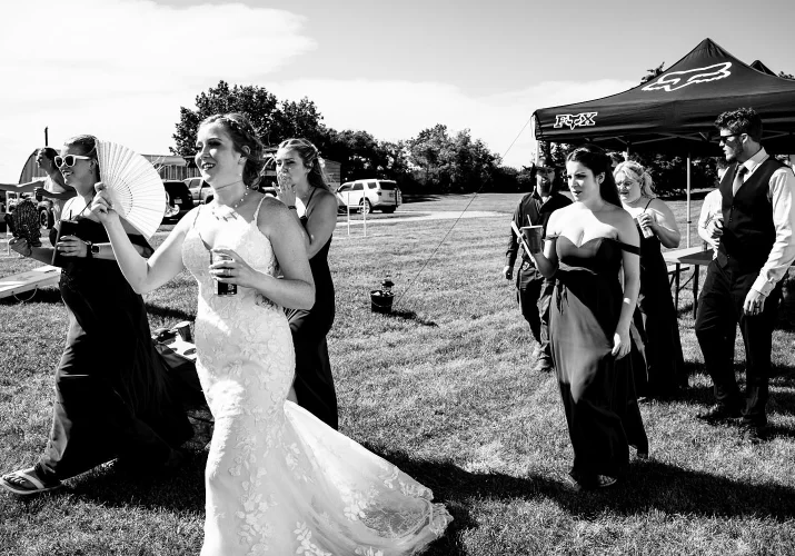 Bridal party heading to the barn.