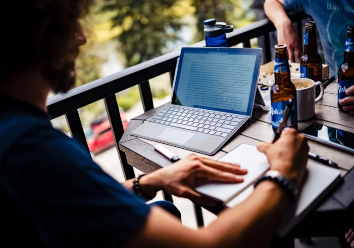 Groom writes his speak before wedding in Banff.