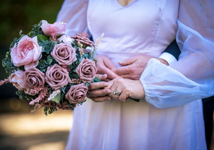 Pink wedding flowers.