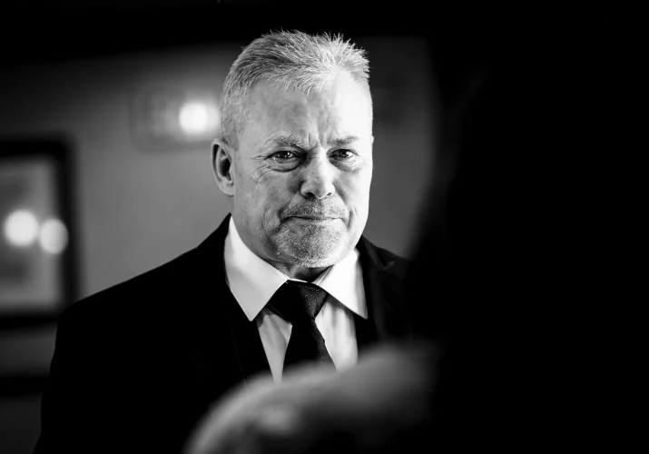 Father of the bride with the tears in his eyes when he sees his daughter in the wedding dress.